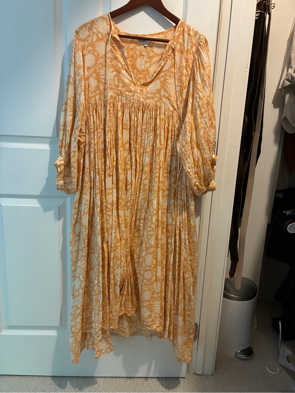 Daughters of India Yellow Floral Pleated Midi Dress